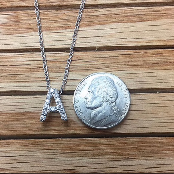 Rhodium/Sterling Silver Cubic Zirconia Initial Letter Necklaces-Boutique - Picture 4 of 8